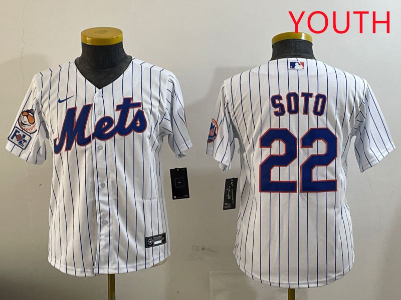 Youth New York Mets 22 Soto White Stirpe Game Fashion 2025 Nike MLB Jersey style 4